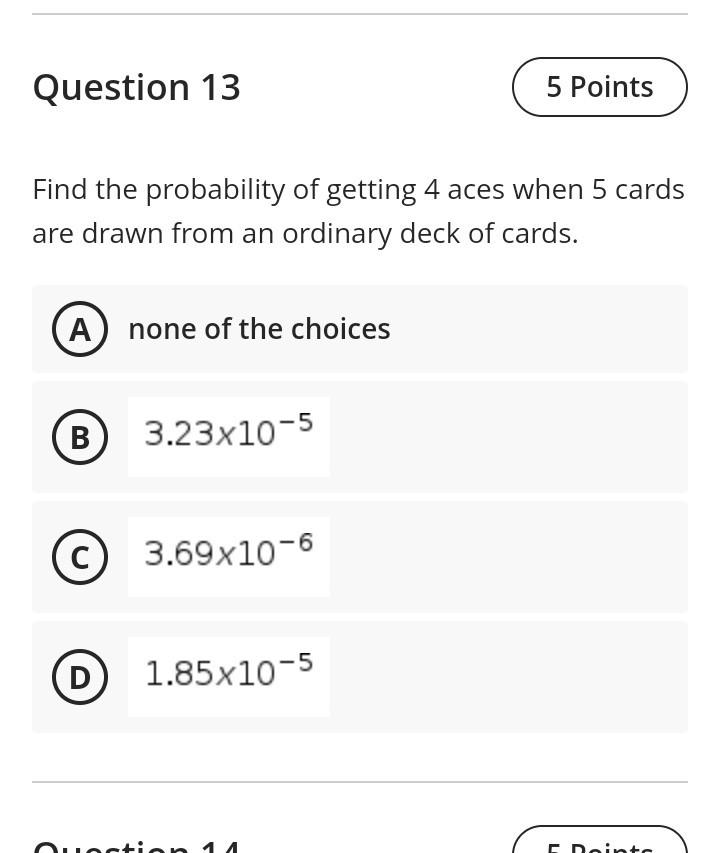 Solved Question 13 5 Points Find the probability of getting | Chegg.com