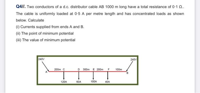 Solved Q411. Two conductors of a d.c. distributor cable AB | Chegg.com