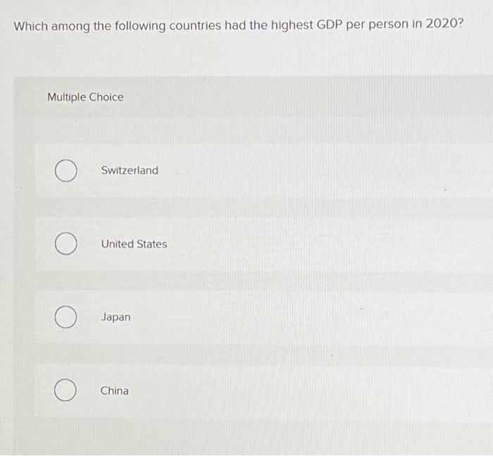 Solved Which Among The Following Countries Had The Highest | Chegg.com