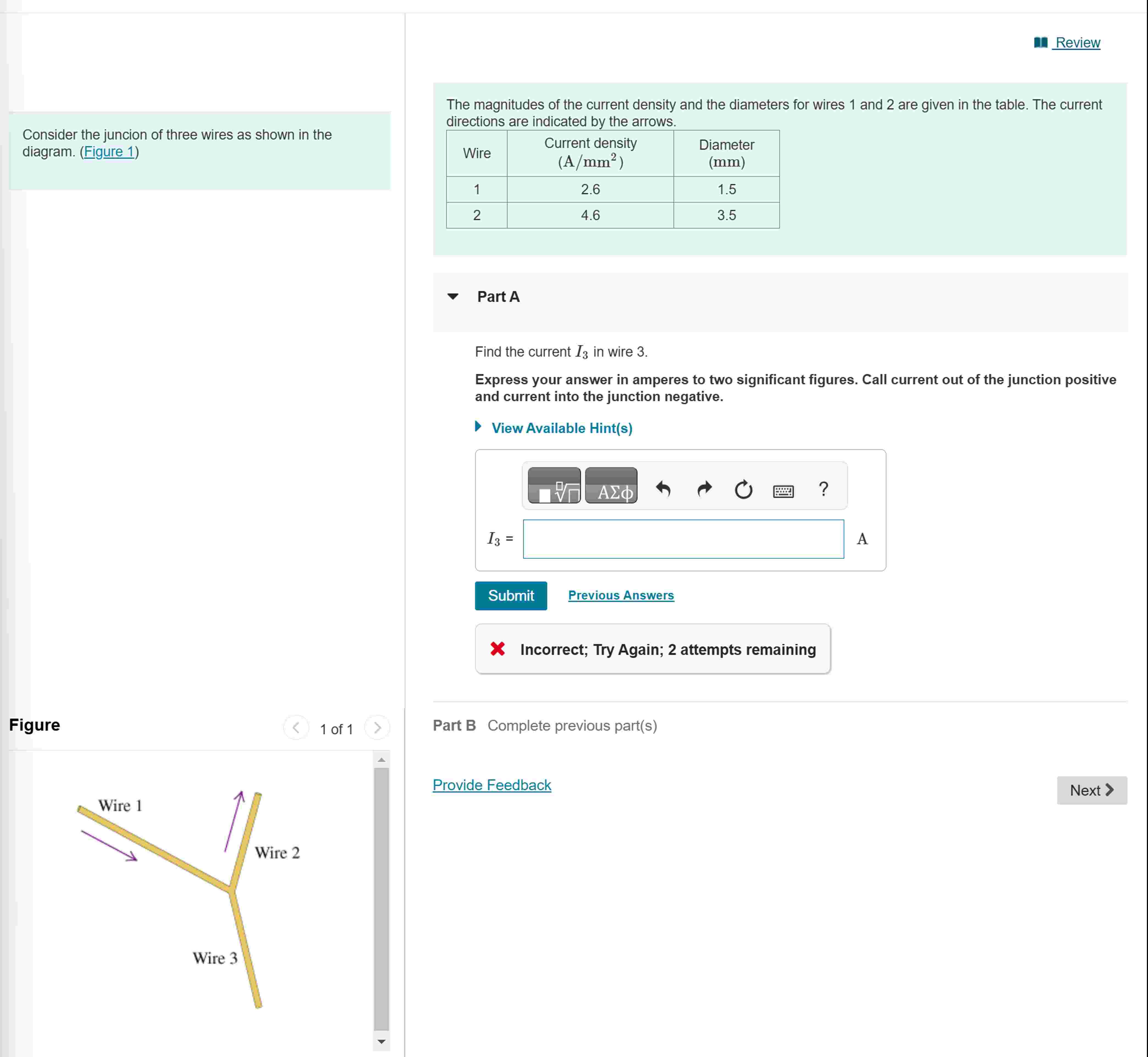Solved Consider the juncion of three wires as shown in the | Chegg.com