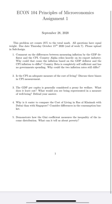 Solved ECON 104 Principles of Microeconomics Assignment 1 | Chegg.com