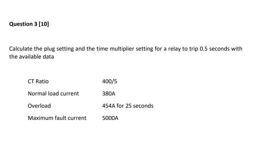 Solved Calculate the plug setting and the time multiplier