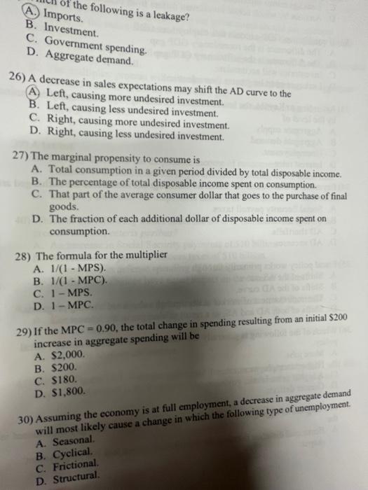 Solved A. Im the following is a leakage? B. Investment. C.