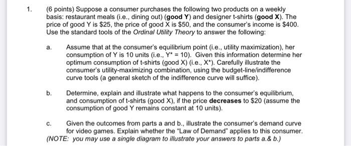 Solved 1. (6 points) Suppose a consumer purchases the | Chegg.com