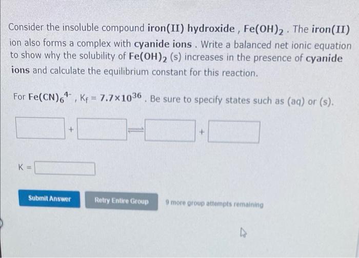 Solved Consider the insoluble compound zinc hydroxide ,