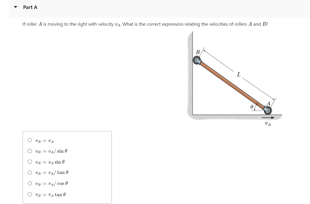 Solved Part AIf roller A ﻿is moving to the right with | Chegg.com