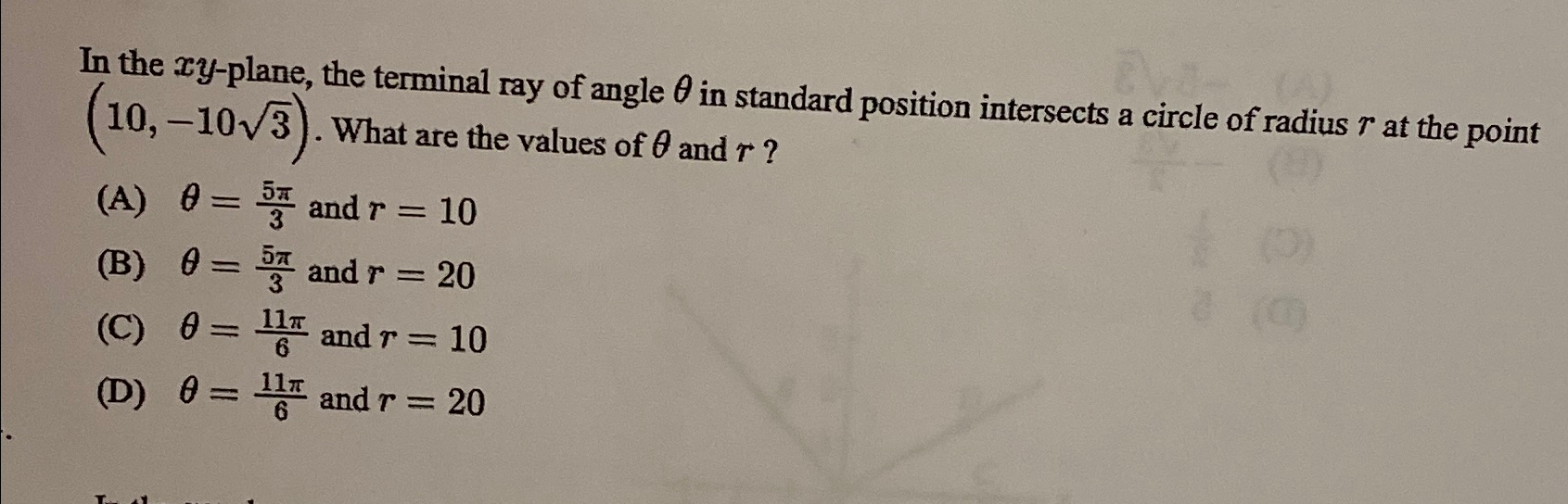 Solved In the xyplane, the terminal ray of angle θ ﻿in