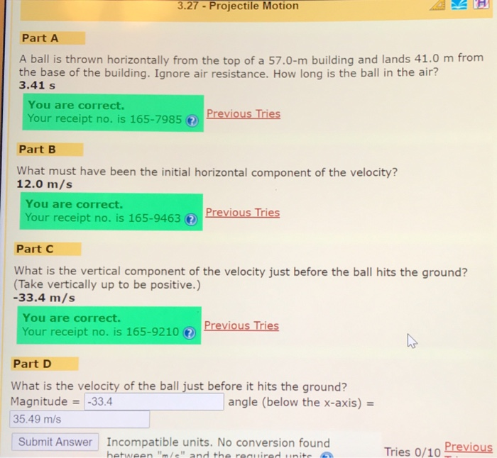 Solved 3.27 - Projectile Motion Part A A ball is thrown | Chegg.com