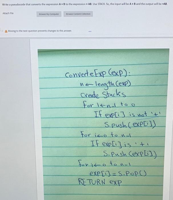 Solved Write a pseudocode that converts the expression A + B | Chegg.com