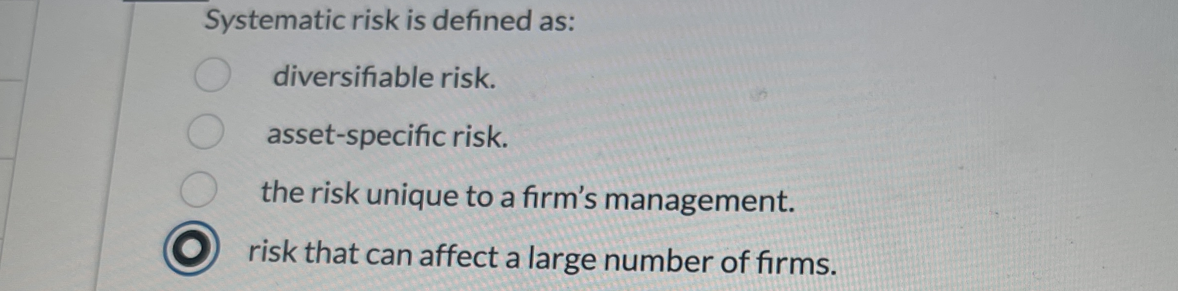 Solved Systematic risk is defined as:diversifiable | Chegg.com