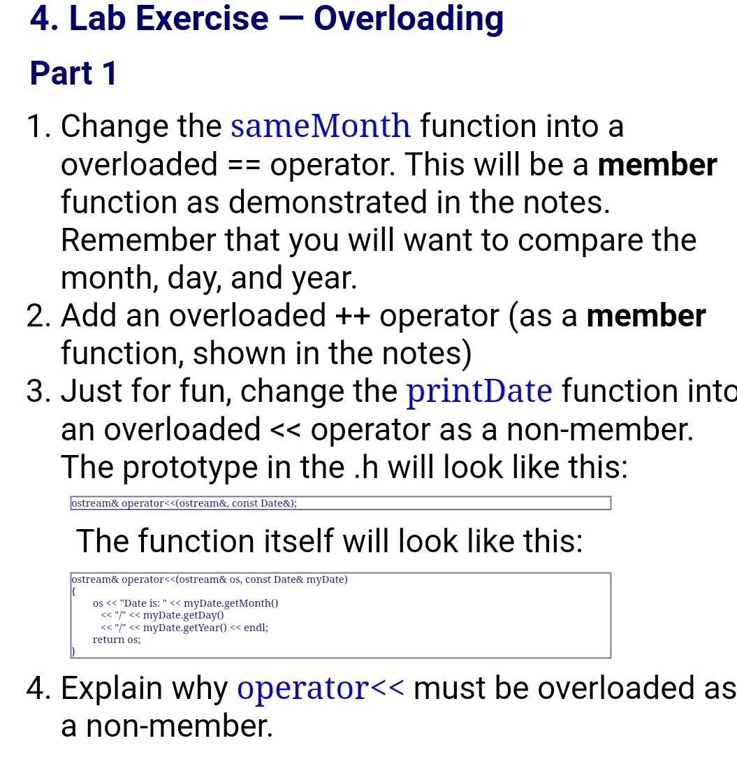 Solved 4. Lab Exercise – Overloading Part 1 1. Change the