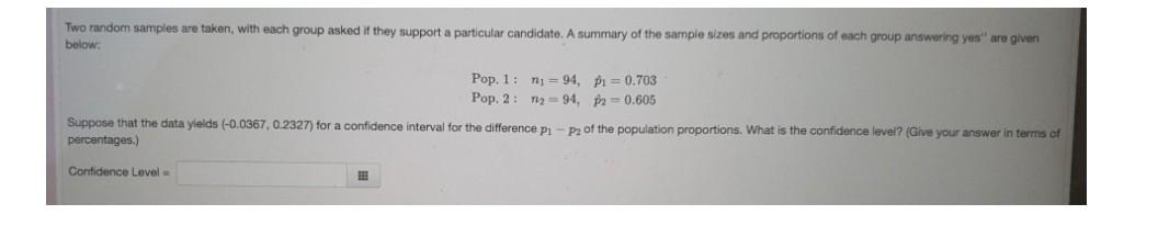 Solved Two random samples are taken with each group asked if | Chegg.com