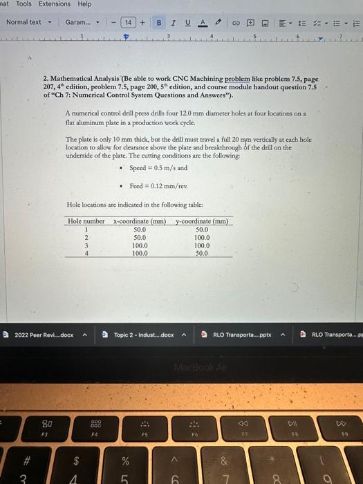 Solved 2. Mathematical Analysis (Be able to work CNC | Chegg.com