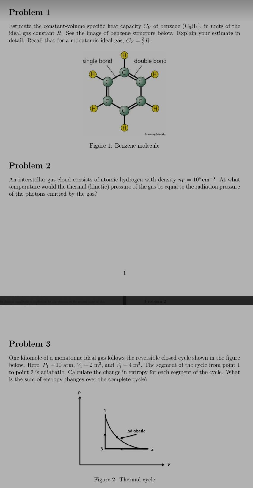 Estimate the constant-volume specific heat capacity \( C_{V} \) of benzene \( \left(\mathrm{C}_{6} \mathrm{H}_{6}\right) \),