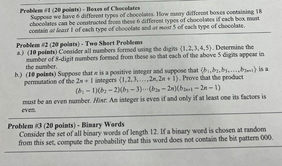 Solved Problem #1 (20 points) - Boxes of Chocolates Suppose | Chegg.com