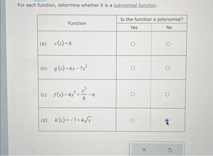 Solved For each function, determine whether it is a | Chegg.com