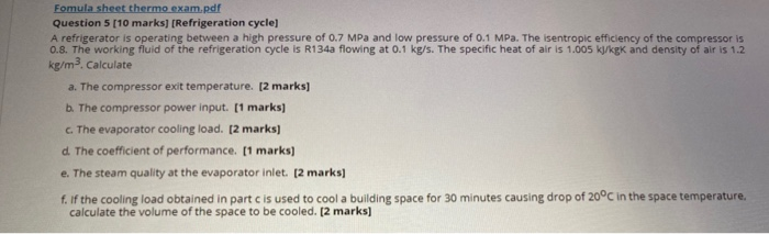 Solved Fomula sheet thermo exam.pdf Question 5 [10 marks) | Chegg.com