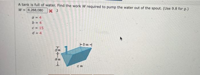 Solved A tank is full of water. Find the work W required to | Chegg.com