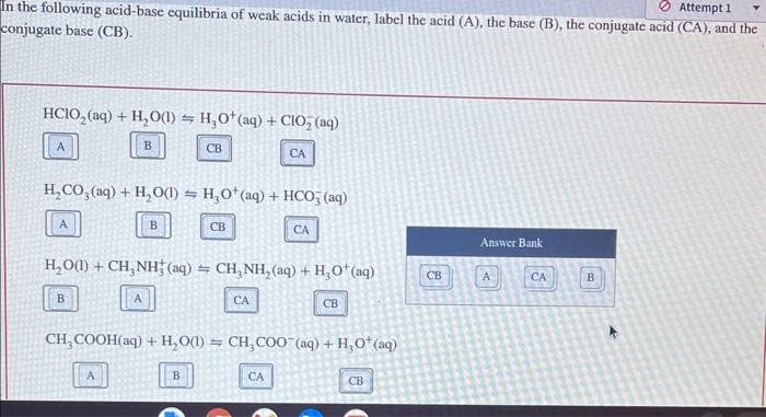 [Solved]: onjugate base (CB). HClO2(aq)+H2O(l)H3O+(aq)+ClO2