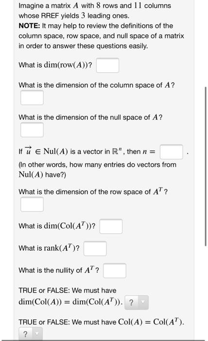 Solved Imagine a matrix A with 8 rows and 11 columns whose | Chegg.com