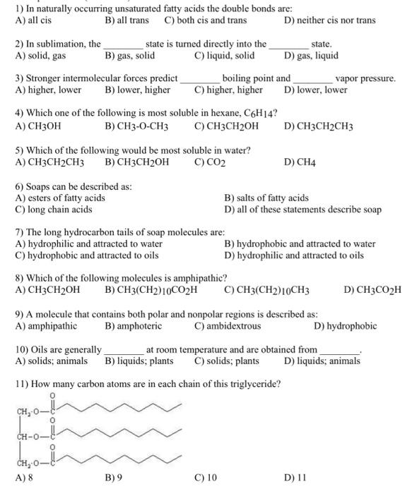 Solved 1) In naturally occurring unsaturated fatty acids the | Chegg.com