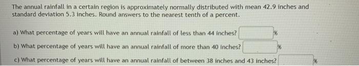 Solved The annual rainfall in a certain region is | Chegg.com