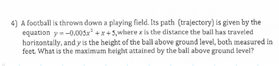 Solved A football is thrown down a playing field. Its path | Chegg.com