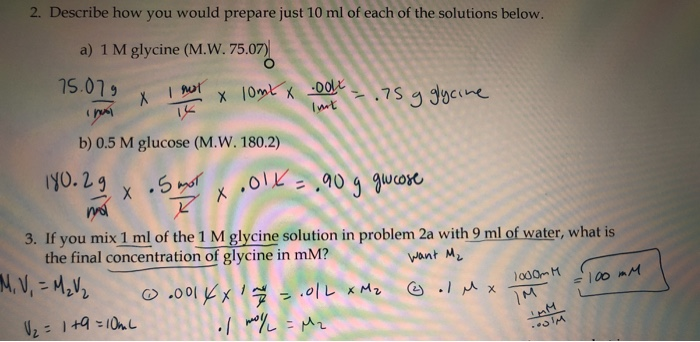 Solved 2. Describe how you would prepare just 10 ml of each | Chegg.com