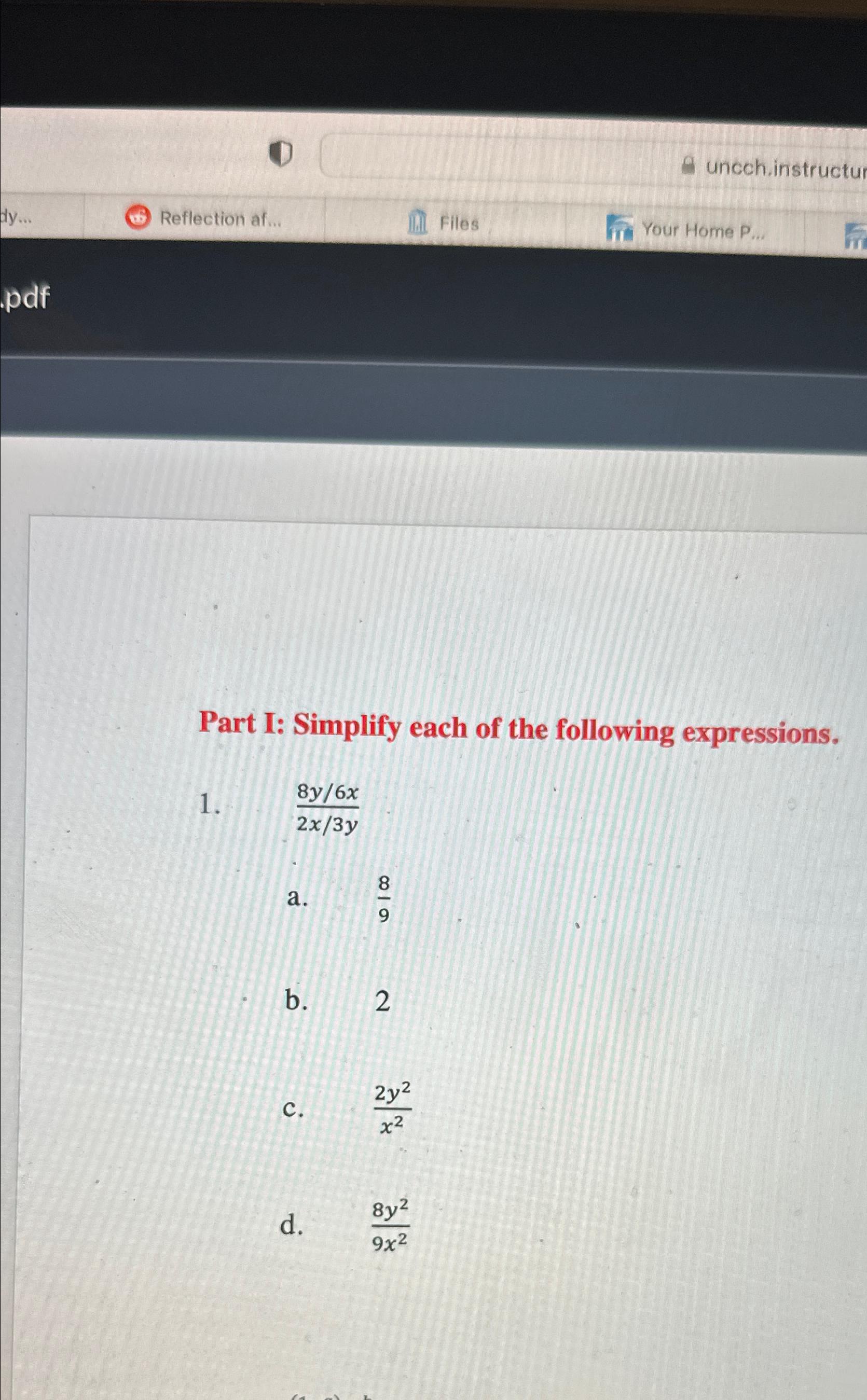 Solved Part I: Simplify Each Of The Following | Chegg.com