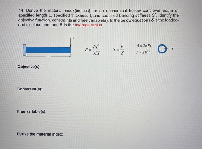 Solved 14- Derive the material index(indices) for an | Chegg.com