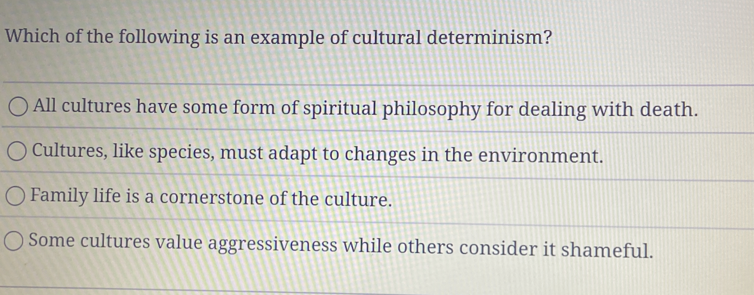 Solved Which of the following is an example of cultural | Chegg.com