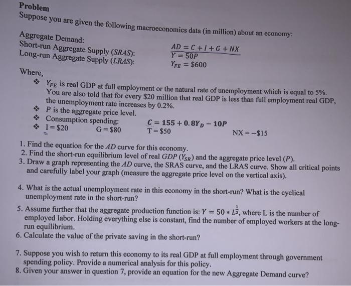 Solved Problem Suppose you are given the following | Chegg.com