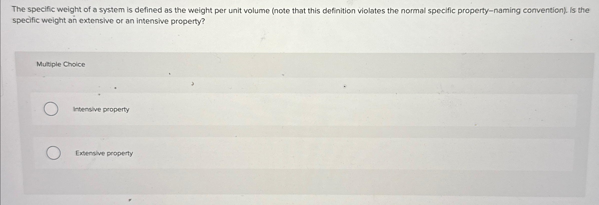 Solved The specific weight of a system is defined as the | Chegg.com