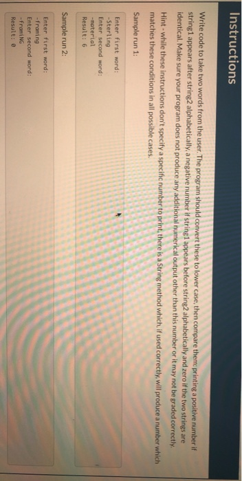 Instructions Write Code To Take Two Words From The Chegg Com