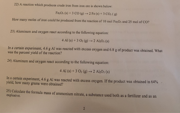 Solved 22) A reaction which produces crude iron from iron | Chegg.com