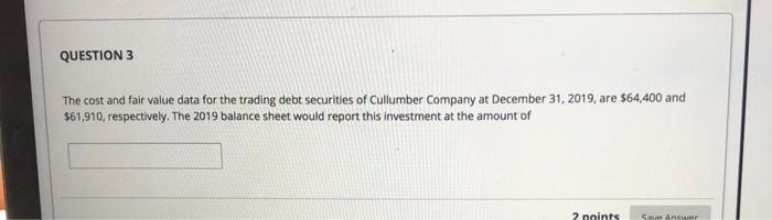 Solved QUESTION 3 The cost and fair value data for the | Chegg.com