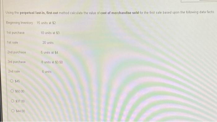 Solved Using the perpetual last.in, first-out method | Chegg.com