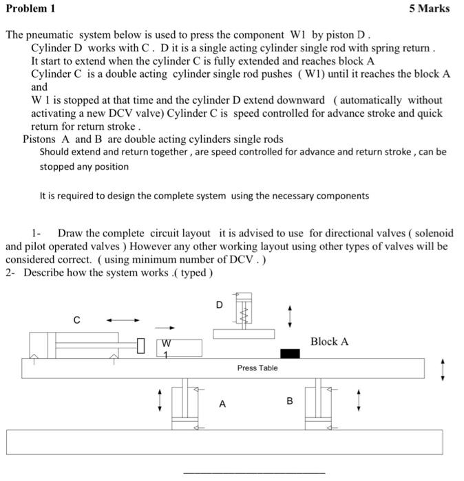 Solved Problem 1 5 Marks The pneumatic system below is used | Chegg.com