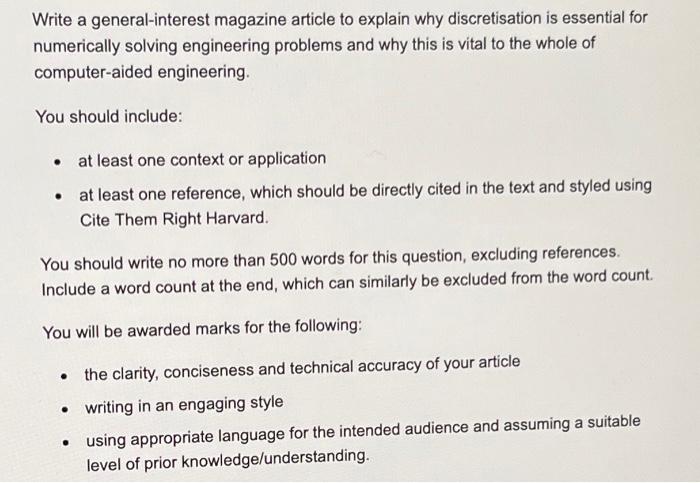 Solved Write a general-interest magazine article to explain | Chegg.com