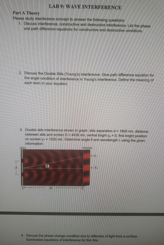 Solved LAB 9: WAVE INTERFERENCE Part A Theory Please study | Chegg.com