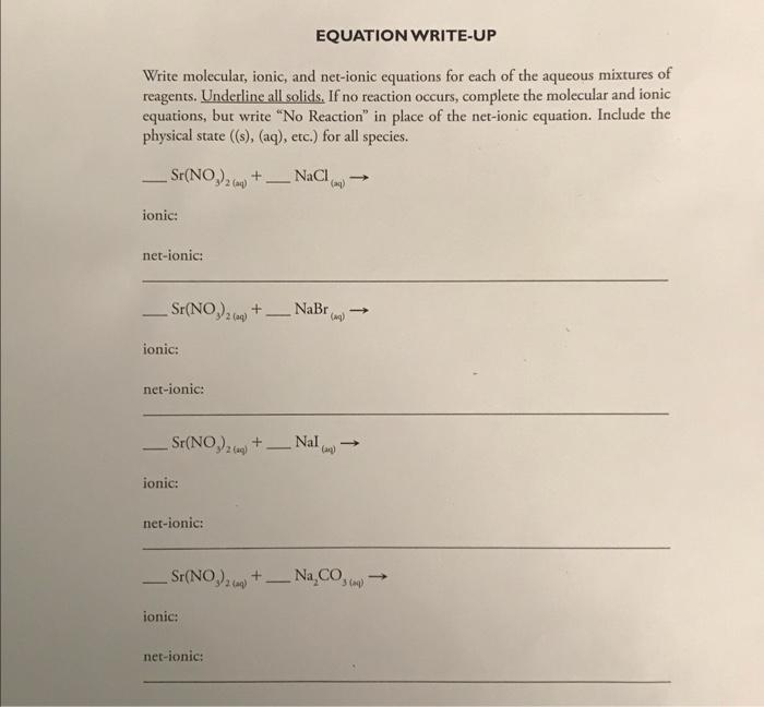 Solved Equation Write Up Write Molecular Ionic And 5882