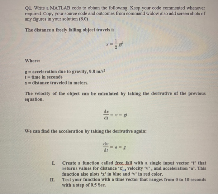 Solved Q1. Write a MATLAB code to obtain the following. Keep | Chegg.com