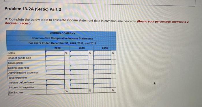 Solved Required information Problem 13-2A (Static) Ratios, | Chegg.com