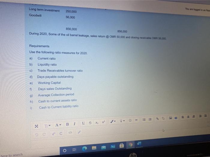 Solved You logged in a Long term investment Goodwill