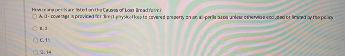 Solved How many perils are listed on the Causes of Loss | Chegg.com