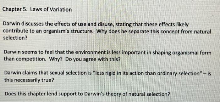 Solved Chapter 5. Laws of Variation Darwin discusses the | Chegg.com