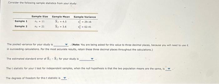 Solved The pooled variance for your study is in succeeding | Chegg.com