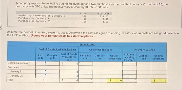 Solved A company reports the following beginning inventory | Chegg.com