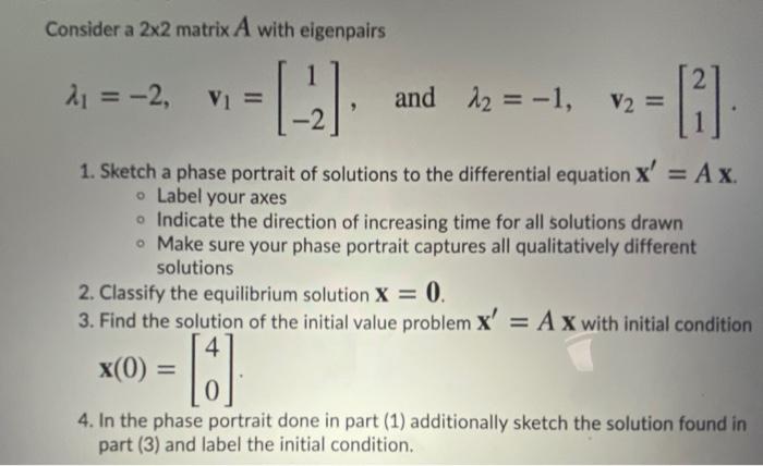 Solved Consider A 2x2 Matrix A With Eigenpairs 2 = -2, Vi = 