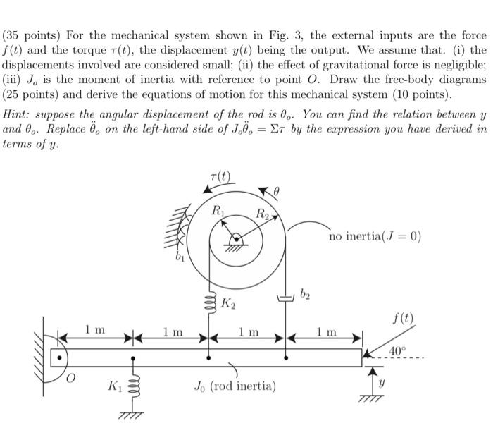 Solved (35 points) For the mechanical system shown in Fig. | Chegg.com